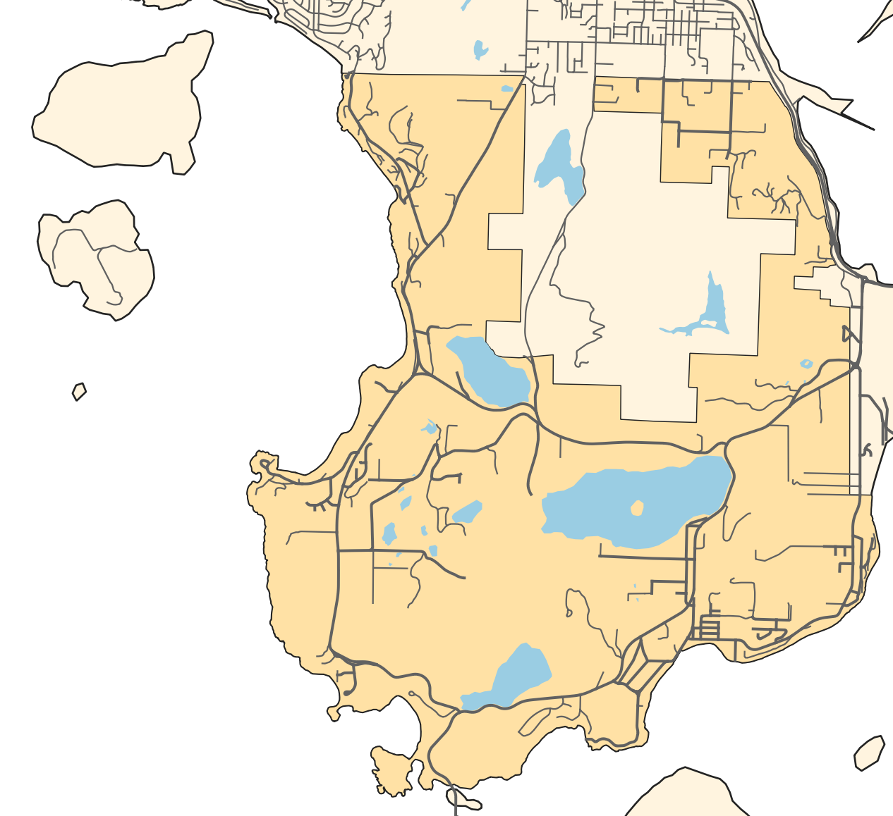 A map of MEFD's district, with roads shown in black.