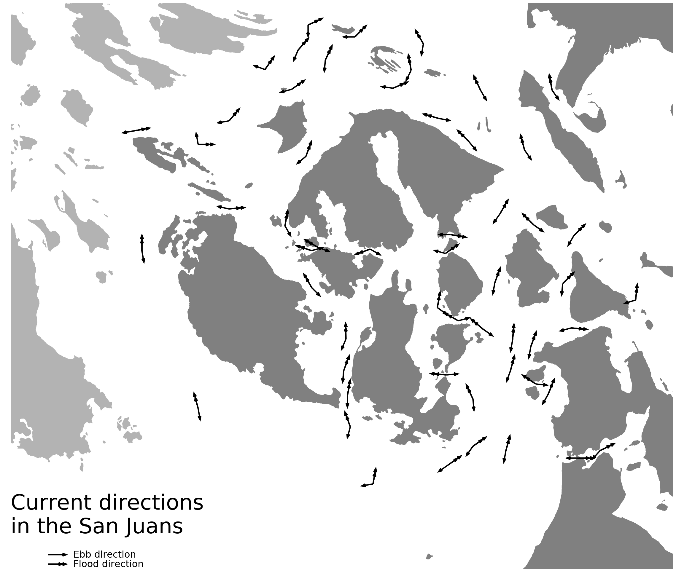 Chart
shows current directions across the San Juan Islands.